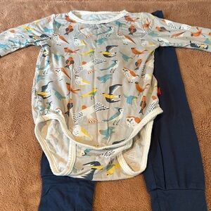 Magnetic Me long sleeve bird print onesie and pants. Size 6-9 months.